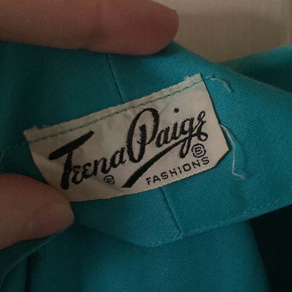 Vintage 1950’s Teena Paige Fit and Flare Dress Teal Pleated Blue Swing MIDI Mini - Picture 5 of 10